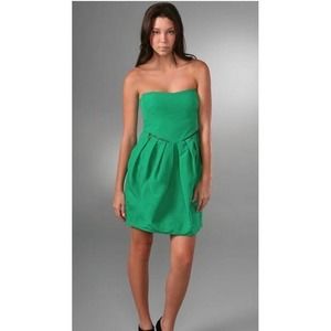 See by Chloe Strapless Emerald Green Fitted Dress Short Size 6 Zip Pleated